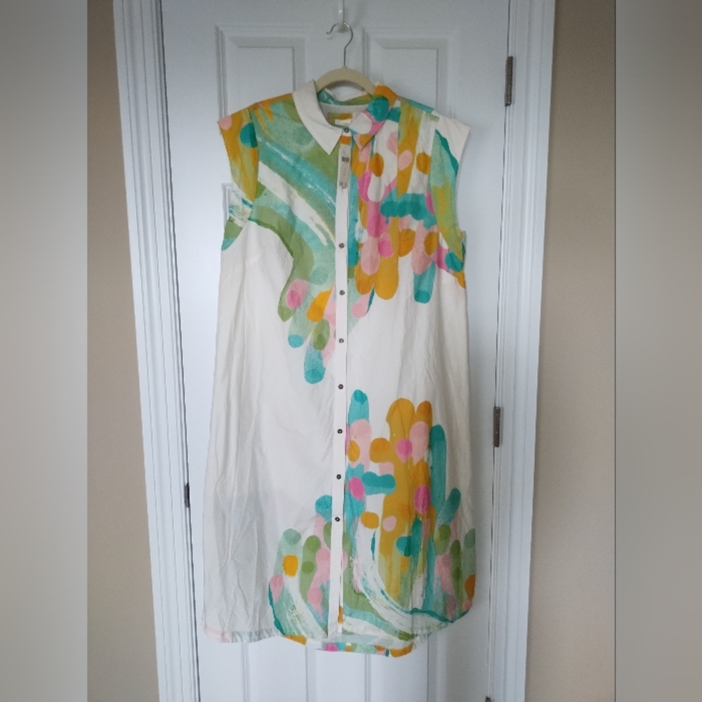 Anthropologie Maeve Lillian Green and Pink Sleeveless Midi Dress